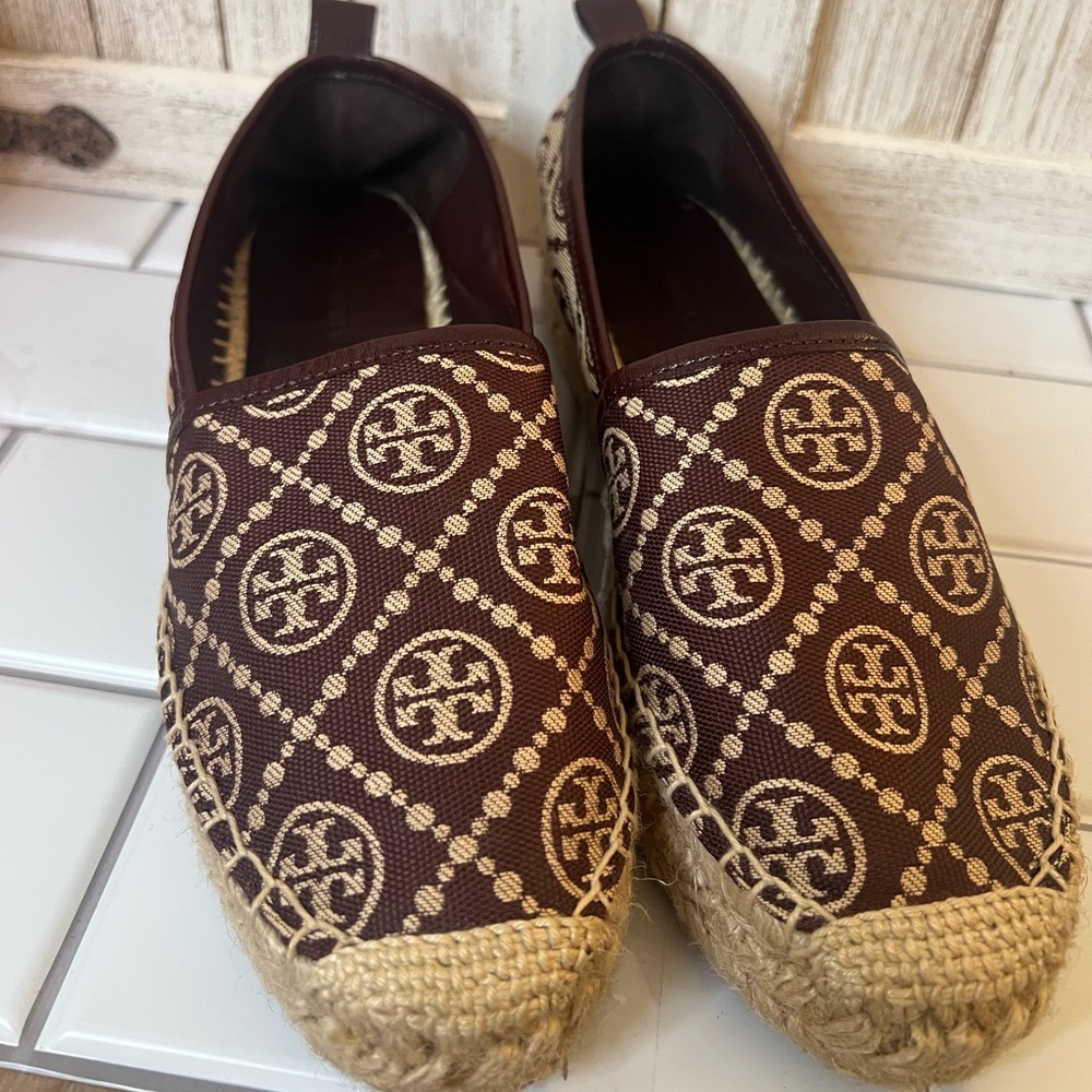Tory Burch Brown Espadrilles with Logo Pattern